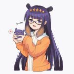  blue_eyes casual fang glasses hair_ornament heart highres hololive hololive_english looking_at_viewer mascot monster_girl ninomae_ina&#039;nis orange_shirt pointy_ears pumpkinnn0301 purple_hair shirt smile tako_(ninomae_ina&#039;nis) tentacle_hair tentacles virtual_youtuber 