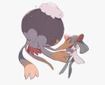  closed_mouth drifblim film_grain full_body gen_3_pokemon gen_4_pokemon grey_background head_down highres kirlia nodori710 pokemon pokemon_(creature) red_eyes simple_background 