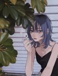  1girl bangs black_camisole black_eyes blue_hair camisole cigarette expressionless highres holding holding_cigarette looking_at_viewer medium_hair original shadow smoke solo tami_moon upper_body 