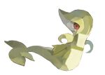  animal_focus commentary from_behind full_body gen_5_pokemon highres kamonabe_(kamonabeekon) looking_at_viewer looking_back no_humans pokemon pokemon_(creature) red_eyes sitting snivy solo 