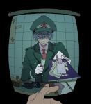  aki_(abblim) blue_hair bribery character_request copyright_request hat military military_uniform money papers_please passport peaked_cap uniform 