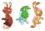  :d aisha_(neopets) astronaut blue_eyes commentary creature earrings english_commentary fangs flower full_body jewelry looking_at_another neopets no_humans open_mouth pocky_(susan) smile transparent_background 