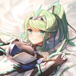  1girl breasts green_eyes green_hair highres horn_ornament horns jewelry large_breasts long_hair luli_ovo pneuma_(xenoblade) ponytail single_horn xenoblade_chronicles_(series) xenoblade_chronicles_2 