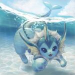  :d blue_eyes clouds day full_body gen_1_pokemon looking_at_viewer momomo12 no_humans ocean open_mouth outdoors pokemon pokemon_(creature) smile underwater vaporeon 