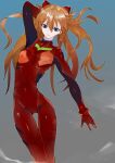  absurdres bangs blue_eyes bodysuit evangelion:_3.0_you_can_(not)_redo hair_between_eyes highres holding holding_weapon huge_filesize ikurauni interface_headset light_brown_hair long_hair neon_genesis_evangelion pilot_suit plugsuit polearm rebuild_of_evangelion red_bodysuit shikinami_asuka_langley souryuu_asuka_langley spear weapon 