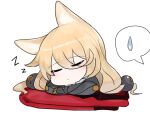  1girl :o animal_ears bangs blush chibi closed_eyes dokomon eyebrows_visible_through_hair facing_viewer g41_(girls_frontline) girls_frontline hair_between_eyes hair_ornament highres long_hair parted_lips simple_background sleeping solo spoken_sweatdrop sweatdrop white_background zzz 