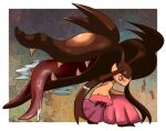  border claws closed_mouth commentary_request full_body gen_3_pokemon legs_apart looking_back mawile mega_mawile mega_pokemon outside_border pink_eyes pokemon pokemon_(creature) saliva shuga_(mhwii) solo standing tongue white_border 