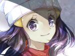  1girl blue_eyes blue_hair closed_mouth hikari_(pokemon) floating_hair hat long_hair looking_at_viewer pokemon pokemon_(game) pokemon_dppt portrait shiny shiny_hair smile solo white_headwear yomogi_(black-elf) 