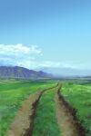  blue_sky clouds day field grass highres horizon kai_sei no_humans original outdoors road scenery sky 