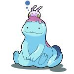  bubble closed_mouth commentary_request gen_2_pokemon gen_6_pokemon goomy no_humans on_head pokemon pokemon_(creature) pokemon_on_head quagsire shuga_(mhwii) sitting smile solid_oval_eyes white_background 