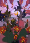  black_sclera cacturne cactus clouds colored_sclera commentary_request e_r00m flower gen_3_pokemon highres looking_back no_humans orange_eyes outdoors pokemon pokemon_(creature) sky 