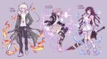  1boy 2girls ahoge animal_hood apron backpack bag bandaged_arm bandaged_leg bandages belt black_gloves black_hoodie black_legwear black_pants blue_skirt breasts brown_skirt buttons cat_hood chain chestnut_mouth coat commentary dangan_ronpa_(series) dangan_ronpa_2:_goodbye_despair electricity english_commentary english_text eyebrows_visible_through_hair fire full_body fur-trimmed_coat fur_trim genshin_impact gloves green_coat grey_eyes highres holding holding_spear holding_sword holding_weapon hood hoodie jacket komaeda_nagito large_breasts long_hair looking_at_viewer mao_(expuella) mary_janes multiple_belts multiple_girls nanami_chiaki necktie nervous open_clothes open_jacket pants parody pink_bag pink_eyes pink_footwear pink_hair pink_neckwear pink_shirt pleated_skirt plus_sign polearm purple_footwear purple_hair serious shirt shoes short_hair short_sleeves skirt smile socks spear style_parody sweat sword thigh-highs torn_clothes torn_legwear tsumiki_mikan twitter_username violet_eyes vision_(genshin_impact) water weapon white_footwear white_gloves white_hair white_legwear white_shirt zettai_ryouiki 