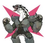  claws commentary_request gen_8_pokemon grey_fur hands_up no_humans obstagoon open_mouth pokemon pokemon_(creature) sharp_teeth shuga_(mhwii) smile solo teeth tongue 