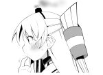  1girl amatsukaze_(kantai_collection) ataru_(ataru-littlebird) commentary_request dress greyscale hair_tubes hat kantai_collection mini_hat monochrome profile sailor_collar sailor_dress smoke smokestack_hair_ornament solo two_side_up upper_body windsock 