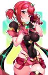  1girl alternate_hairstyle breasts gloves highres large_breasts pyra_(xenoblade) red_eyes redhead short_hair short_twintails shorts skindentation solo twintails twintails_day xenoblade_chronicles_(series) xenoblade_chronicles_2 yagi_(kyuhyun) 