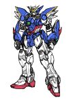  &lt;karasu clenched_hands green_eyes gundam gundam_wing gundam_wing_endless_waltz highres mecha mobile_suit no_humans science_fiction solo standing v-fin white_background wing_gundam_zero_custom 