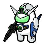  among_us beam_rifle crewmate_(among_us) energy_gun fusion gundam gundam_age gundam_age-1 holding holding_shield holding_sword holding_weapon mecha shield solo standing sword v-fin visor weapon white_background zexas 