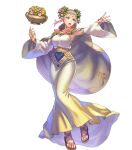  1girl anbe_yoshirou bangs blonde_hair breasts cape circlet dress fire_emblem fire_emblem_heroes full_body gold_trim gradient gradient_clothes gradient_hair hair_ornament henriette_(fire_emblem) highres long_dress medium_breasts multicolored_hair official_art pink_hair sandals toes transparent_background wide_sleeves 