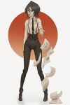  1girl absurdres black_eyes black_hair bleach collared_shirt doubleragnarok full_body highres kuchiki_rukia long_legs long_sleeves open_mouth papers shirt short_hair solo standing white_shirt 