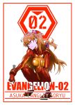  1girl bangs blue_eyes bodysuit breasts character_name clenched_hand dtroy hair_behind_ear hair_between_eyes highres holding holding_hair long_hair medium_breasts neon_genesis_evangelion orange_hair pilot_suit plugsuit rebuild_of_evangelion skin_tight solo souryuu_asuka_langley squatting two_side_up white_background 