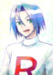  1girl blue_hair green_eyes james_(pokemon) meguri1032 pokemon pokemon_(anime) smile team_rocket team_rocket_grunt 