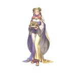  1girl absurdres anbe_yoshirou bangs blonde_hair breasts cape circlet commentary_request dress fire_emblem fire_emblem_heroes full_body gold_trim gradient gradient_clothes gradient_hair hair_ornament henriette_(fire_emblem) highres long_dress medium_breasts multicolored_hair official_art pink_hair sandals simple_background toes white_background wide_sleeves 