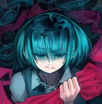  1girl aqua_eyes aqua_hair black_blood blood bloody_clothes clenched_hand dripping eyebrows_visible_through_hair eyes_visible_through_hair holding monster open_mouth original parted_lips short_hair solo_focus upper_body window1228 