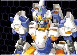  bellzelute border joints looking_down mecha no_humans official_art patterned_background robot_joints science_fiction solo super_robot_wars super_robot_wars_judgement tanimeso upper_body visor white_border 