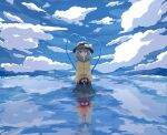  1girl absurdres clouds cloudy_sky commentary_request day eyeball highres ichinose_(kurui96) komeiji_koishi outdoors partially_submerged reflection sky solo standing third_eye touhou water 