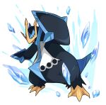  blue_eyes closed_mouth commentary_request empoleon full_body gen_4_pokemon highres ice_shard legs_apart looking_at_viewer no_humans pokemon pokemon_(creature) poyo_party solo 