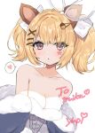  1girl absurdres animal_ears bangs blonde_hair blush commission eyebrows_visible_through_hair food_themed_hair_ornament fur_collar hair_ornament hair_ribbon hairclip highres indie_virtual_youtuber open_mouth ribbon risu_(oppabo) solo star_(symbol) white_background x_hair_ornament yupi_(yuyupiko01) 