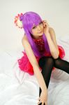  chinadress cosplay flower garter_belt namada photo purple_hair qipao ruffles thigh-highs 