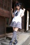  arimura_miu cosplay school_uniform striped thigh-highs twintails 