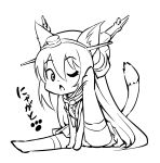  1girl animal_ears cat_ears cat_tail chibi hairband headgear kantai_collection kemonomimi_mode leg_up long_hair monochrome nagato_(kantai_collection) open_mouth payot pleated_skirt scratching sitting skirt solo tail thigh-highs translated v_arms very_long_hair wink yamato_nadeshiko 