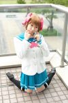  amami_haruka chippi cosplay hairbows idolmaster knee_socks photo sailor_uniform school_uniform 