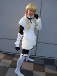  apron bandaids blonde_hair cloth_road cosplay garters gloves hair_ribbons jennifer kouzuki_rin ruffles twintails 