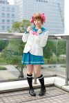  amami_haruka chippi cosplay hairbows idolmaster knee_socks photo sailor_uniform school_uniform 