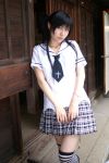  arimura_miu cosplay school_uniform striped thigh-highs twintails 