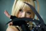  amane_misa blades blonde_hair cosplay death_note elbow_gloves kipi-san lace photo torn_clothes twintails 