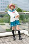  amami_haruka chippi cosplay hairbows idolmaster knee_socks photo sailor_uniform school_uniform 