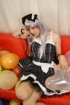  balloon cosplay couch dress hair_bow photo ribbon saya silver_hair 