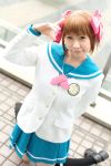  amami_haruka chippi cosplay hairbows idolmaster knee_socks photo sailor_uniform school_uniform 