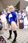   blonde_hair braid cosplay fate/stay_night hair_bow kirekawa_saku_(model) photo saber thigh-highs  