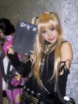  amane_misa blades blonde_hair cosplay death_note elbow_gloves kipi-san lace notebook photo torn_clothes twintails 