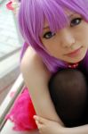  chinadress cosplay flower garter_belt namada photo purple_hair qipao ruffles thigh-highs 