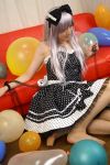  balloon cosplay couch dress female hair_bow photo ribbon saya silver_hair solo 