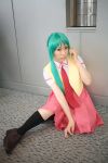  chippi cosplay green_hair higurashi_no_naku_koro_ni knee_socks photo school_uniform sonozaki_mion vest 