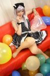  balloon cosplay couch dress hair_bow photo ribbon saya silver_hair 