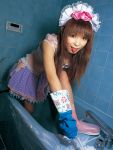 :p apron asian cleaning cosplay maid maid_uniform nakagawa_shoko photo rubber_gloves tongue 