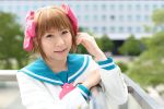  amami_haruka chippi cosplay hairbows idolmaster photo sailor_uniform school_uniform 